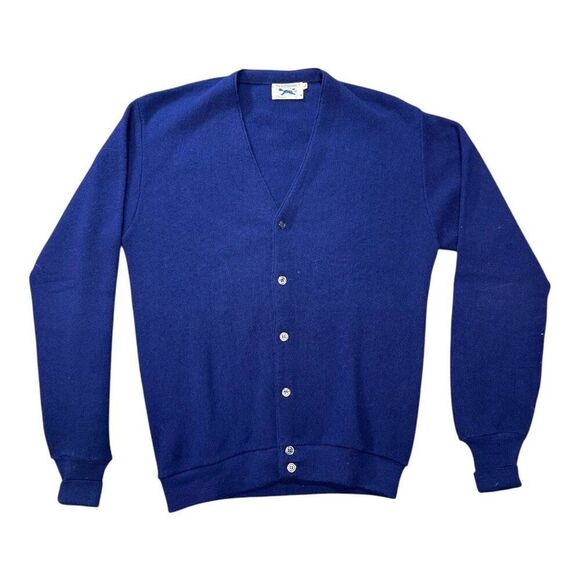 JCPenney The Fox Sweater Mens Navy Blue Cardigan Size Tall L Cotton V-Neck VTG - Picture 1 of 4